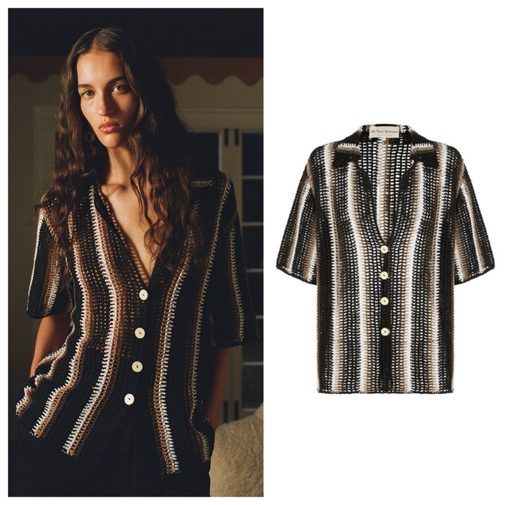 NEW All That Remains Colby Crochet Shirt (Sz US 4) Striped Black Brown White